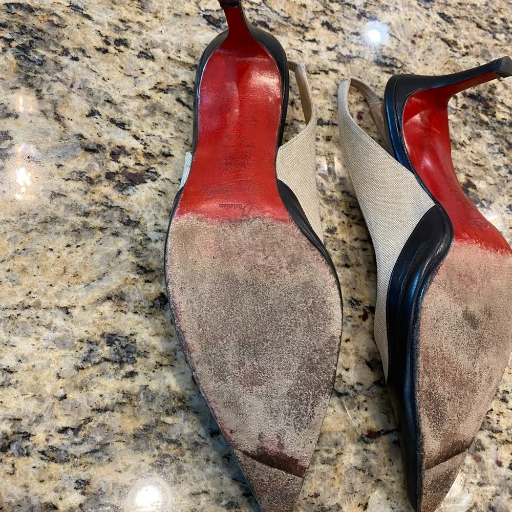 Christian Louboutin Tan and Black Slingback Heels, 37.5 Sophisticated!!! - Picture 11 of 13